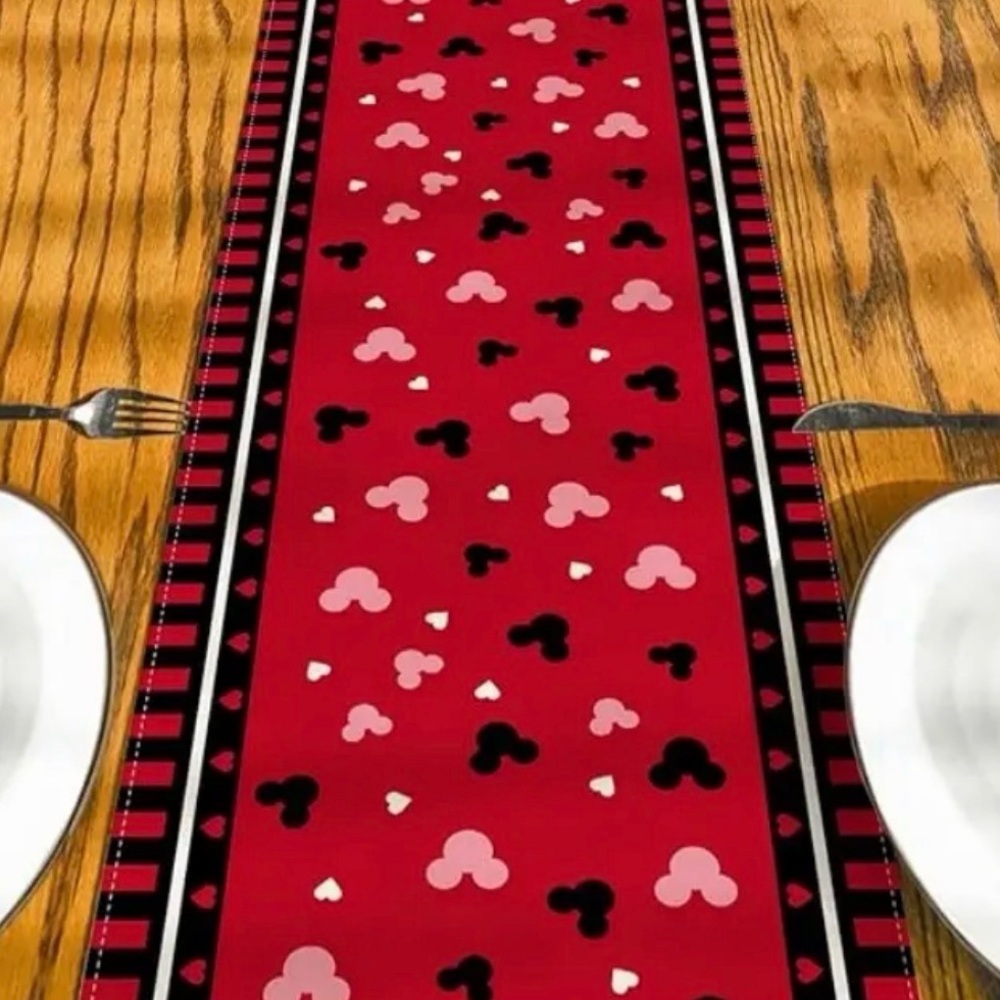 13x36 Table Runner Disney Hidden Mickey Mouse Valentines Day Fabric Mantel Scarf - Picture 4 of 5